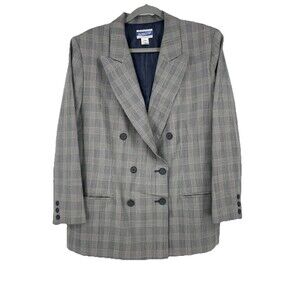 Vintage 90s Pendleton Blazer Gray Houndstooth Wool Double Breasted Coat 16W